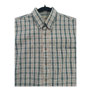 VTG Bill Blass Men's L Green Plaid Print Short Sleeve Button Down Collared Shirt